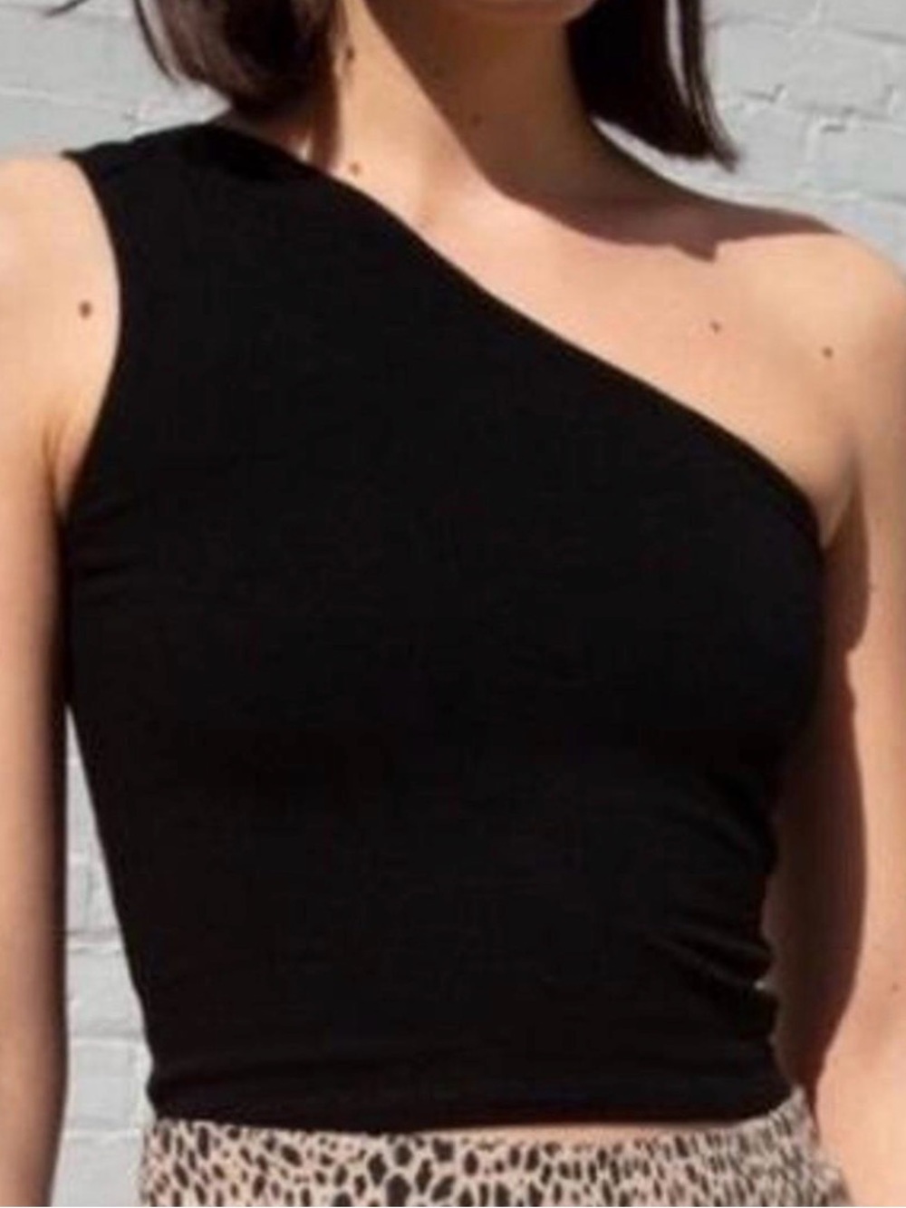 Brandy Melville Black One-Shoulder Tank Top